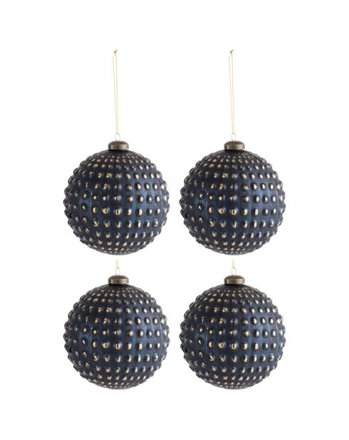 4 Boules de Noël Pois bleu/doré - D.12 cm