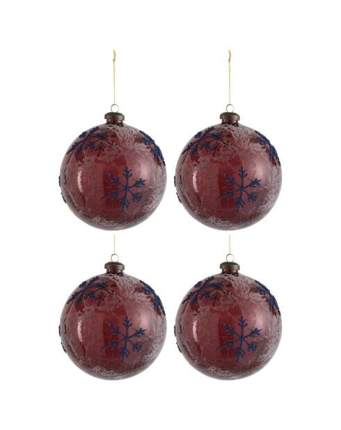 4 Boules de Noël flocons de neige bleu/rouge - D.12 cm