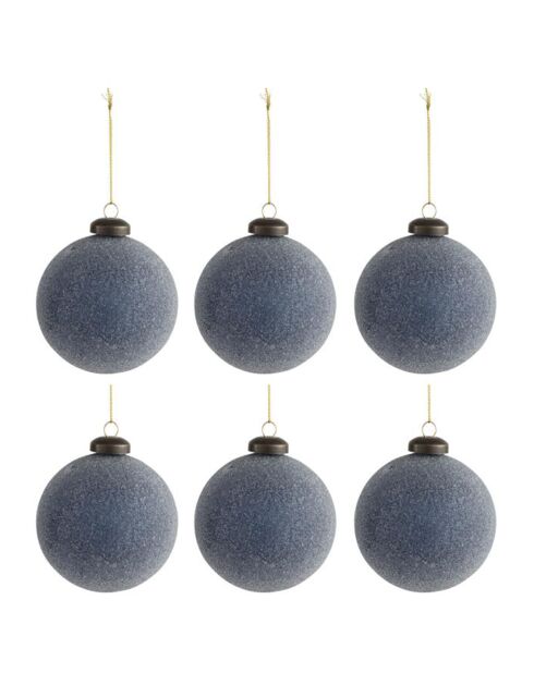 6 Boules de Noël perles bleu glacé - D.8 cm