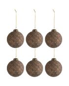 6 Boules de Noël Fleurs marron - D.8 cm