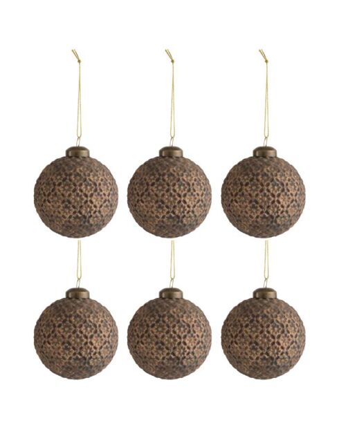 6 Boules de Noël Fleurs marron - D.8 cm