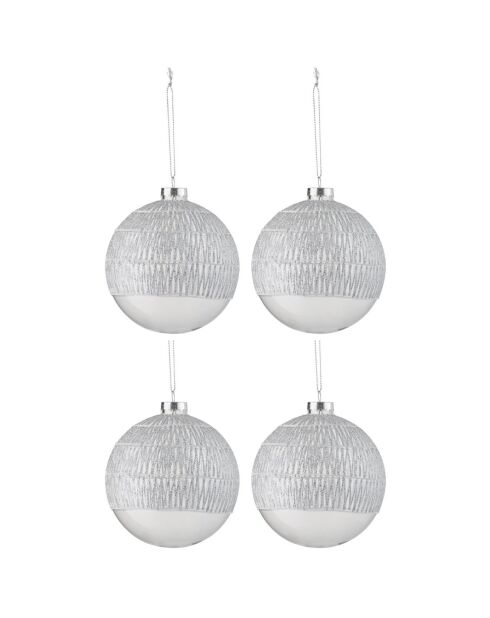 4 Boules de Noël Lignes argentées - D.10 cm