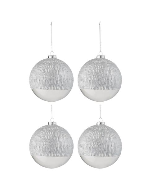 4 Boules de Noël Lignes argentées - D.12 cm