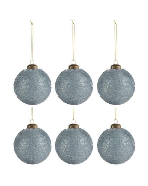 6 Boules de Noël Cristallisées grises - D.8 cm