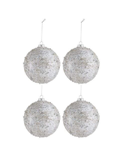 4 Boules de Noël Perles argenté - D.12 cm