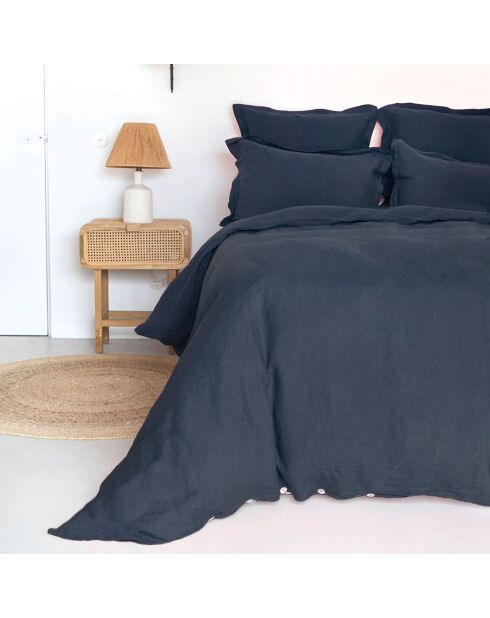 Drap housse 100% Lin Hortense bleu nuit