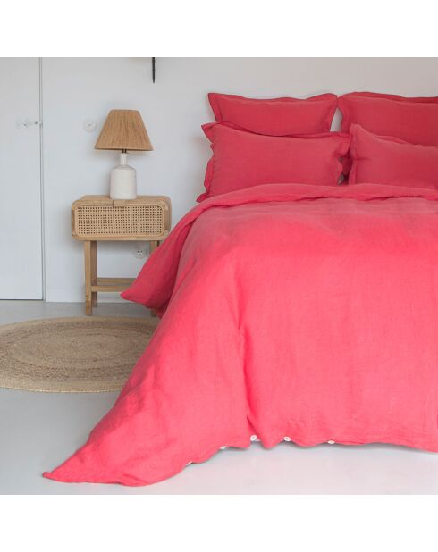 Drap housse 100% Lin Hortense framboise