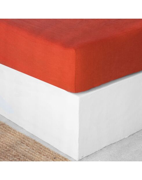 Sábana bajera ajustable Hortense de terracota 100% lino