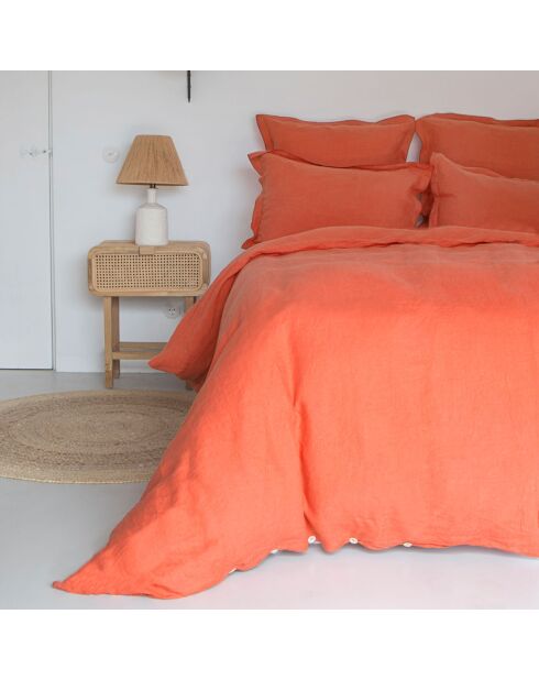 Sábana bajera ajustable Hortense de terracota 100% lino