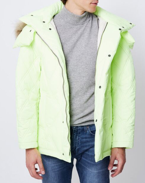 Parka matelassée col fourrure véritable jaune fluo