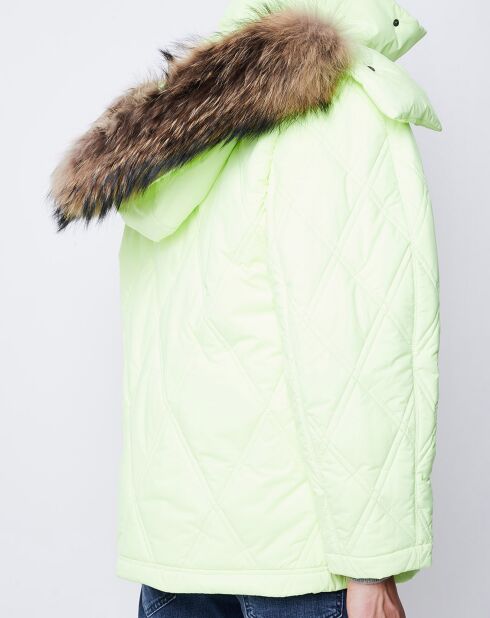 Parka matelassée col fourrure véritable jaune fluo