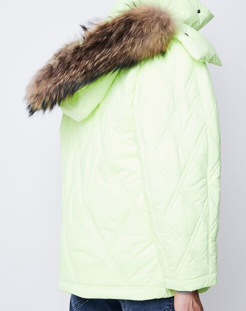 Parka matelassée col fourrure véritable jaune fluo
