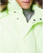 Parka matelassée col fourrure véritable jaune fluo