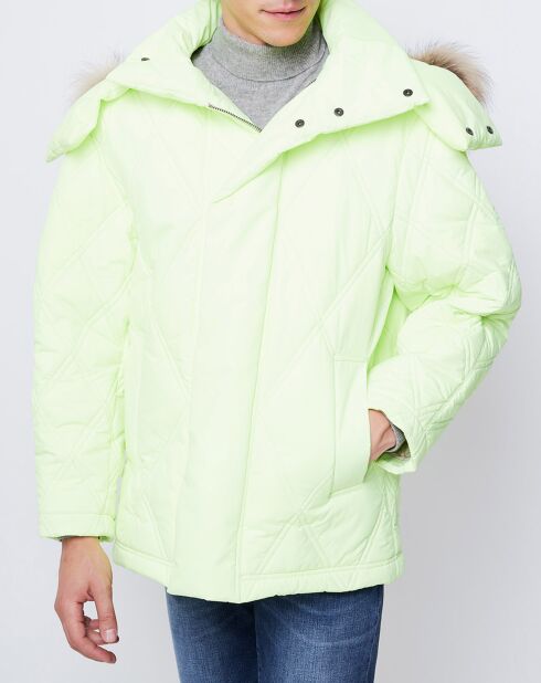 Parka matelassée col fourrure véritable jaune fluo