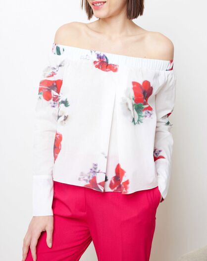 Top Off Shoulder imprimé floral blanc/rouge