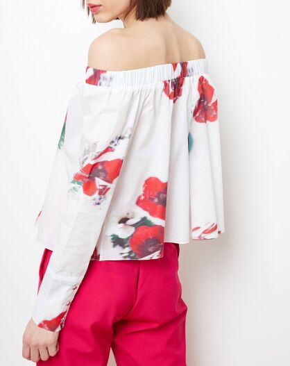 Top Off Shoulder imprimé floral blanc/rouge
