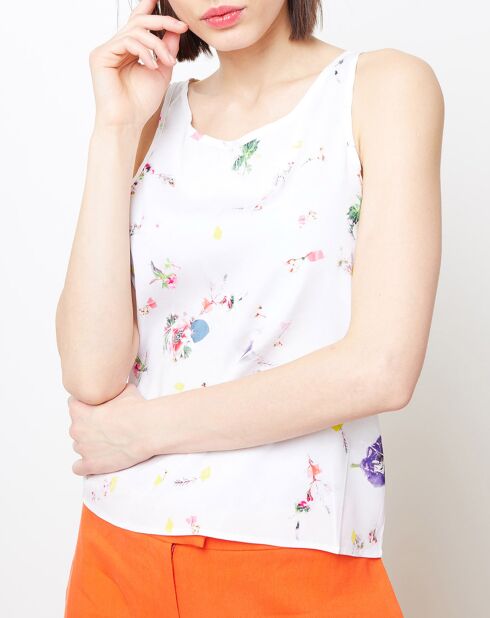 Top en Soie mélangé imprimé floral blanc