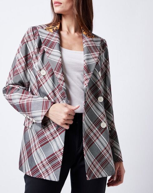 Veste de Blazer impirmé écossais & animalier multicolore