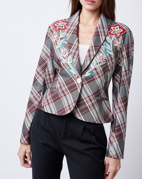 Veste de Blazer à carreaux & fleurs en perles multicolore