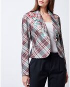 Veste de Blazer à carreaux & fleurs en perles multicolore