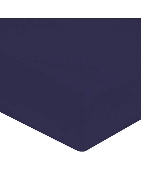 Drap housse 100% Satin de Coton bonnet 30 cm bleu marine