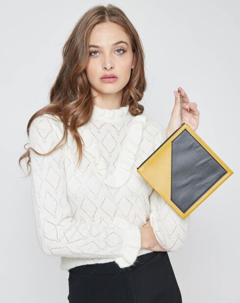 Pochette en Cuir à main mousqueton moutarde - 18x19 cm