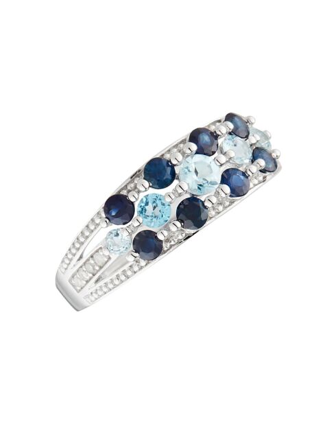 Tamsui ringdiamanten 0.044 ct, saffier 0,23 ct en topaas 0,376 ct witgoud