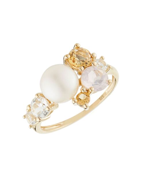 Bague Pikine Topaze blanche 0.67 ct, Citrine 0.53 ct, Quartz rose 0.60 ct & Perle or jaune