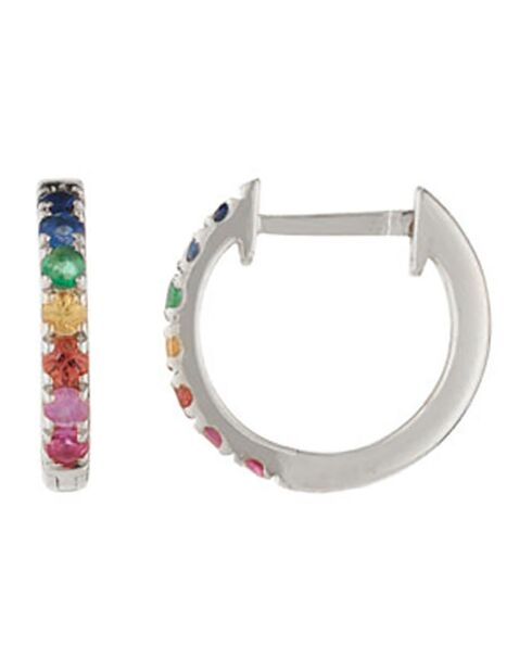 Boucles d'Oreilles Colorful Love Saphirs 0.19 ct, Emeraudes 0.04 ct & Rubis 0.05 ct  or blanc