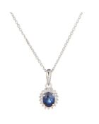 Pendentif Abra Diamants 0.06 ct & Saphir 0.55 ct Or Blanc