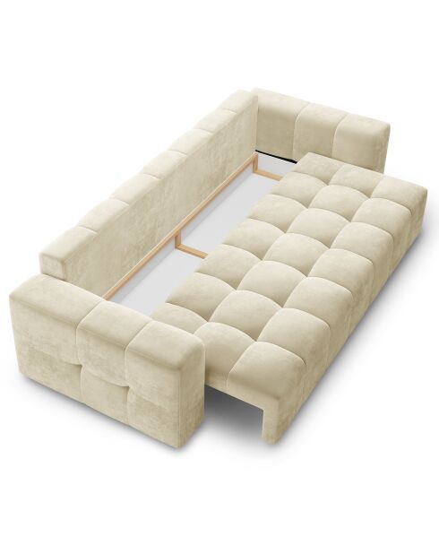 Canapé velours convertible avec coffre de rangement 3 places luca beige - 250x105x85  cm