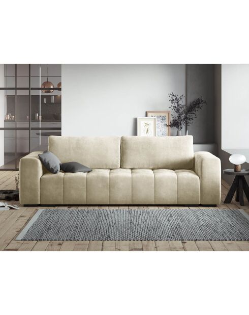 Canapé velours convertible avec coffre de rangement 3 places luca beige - 250x105x85  cm
