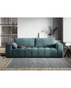 Canapé velours convertible avec coffre de rangement 3 places luca bleu - 250x105x85  cm