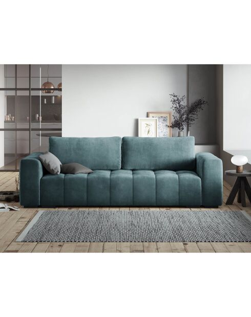 Canapé velours convertible avec coffre de rangement 3 places luca bleu - 250x105x85  cm