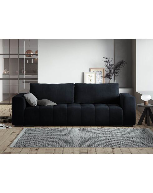 Canapé velours convertible avec coffre de rangement 3 places luca bleu foncé - 250x105x85  cm