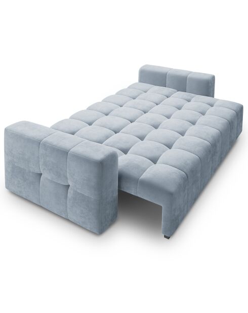 Canapé velours convertible avec coffre de rangement 3 places luca bleu clair - 250x105x85  cm