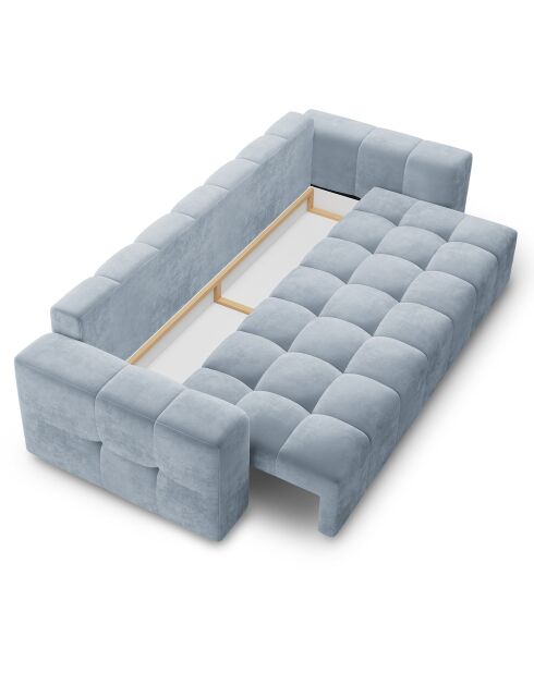 Canapé velours convertible avec coffre de rangement 3 places luca bleu clair - 250x105x85  cm