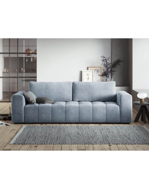 Canapé velours convertible avec coffre de rangement 3 places luca bleu clair - 250x105x85  cm