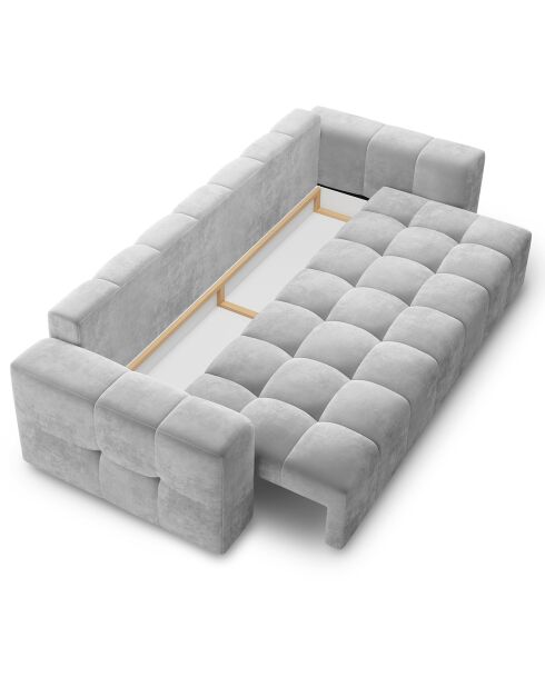 Canapé velours convertible avec coffre de rangement 3 places luca gris clair - 250x105x85  cm