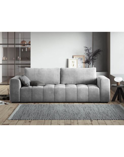 Canapé velours convertible avec coffre de rangement 3 places luca gris clair - 250x105x85  cm