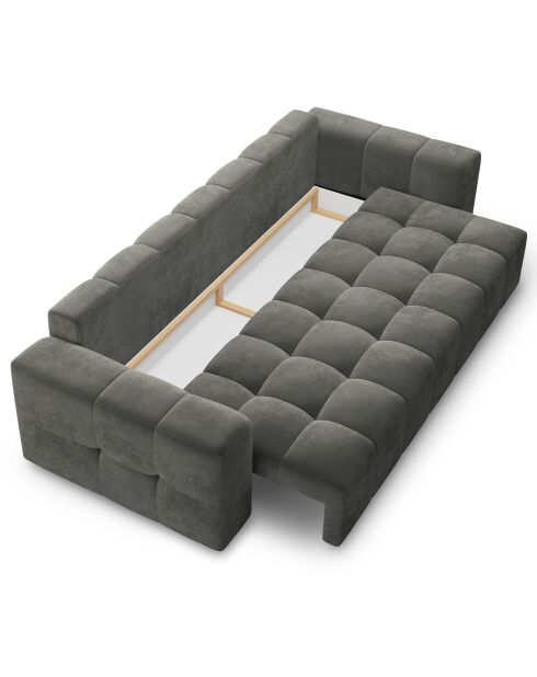 Canapé velours convertible avec coffre de rangement 3 places luca gris - 250x105x85  cm