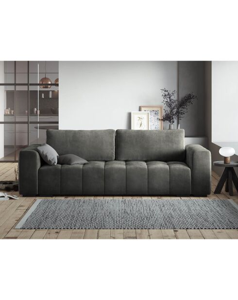 Canapé velours convertible avec coffre de rangement 3 places luca gris - 250x105x85  cm
