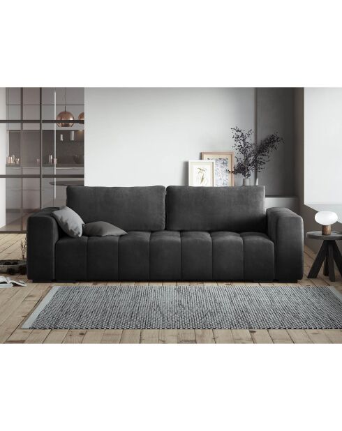 Canapé velours convertible avec coffre de rangement 3 places luca gris foncé - 250x105x85  cm