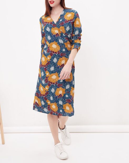 Robe portefeuille Razzia imprimé floral bleu/rouge/ocre