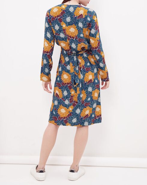Robe portefeuille Razzia imprimé floral bleu/rouge/ocre