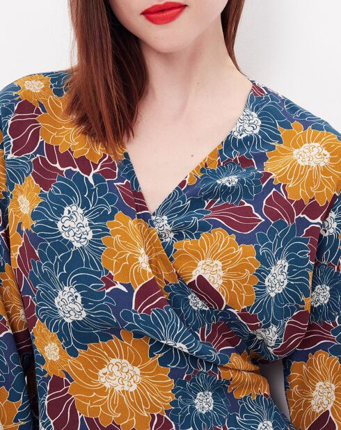 Robe portefeuille Razzia imprimé floral bleu/rouge/ocre