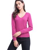 Pull en Cachemire & Soie mélangés col v cerise