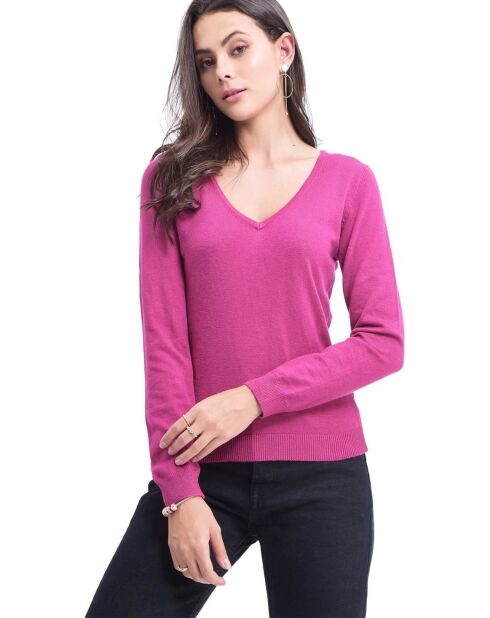 Pull en Cachemire & Soie mélangés col v cerise