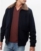 Blouson en Laine mélangée Drako col fausse peau de mouton bleu marine