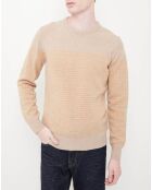 Pull 100% Laine Jacquard à rayures beige/jaune